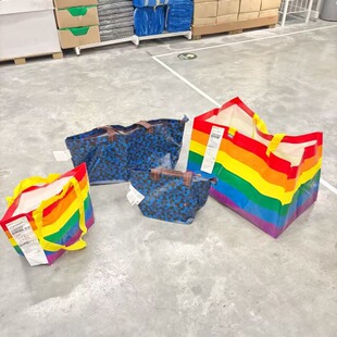 IKEA/宜家 斯托诗通  彩虹购物袋塑料防水编织袋子折叠便携储物