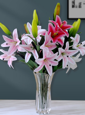 百合花仿真花PU胶花摆件客厅婚庆装饰高档3D手感塑料假花水洗餐桌