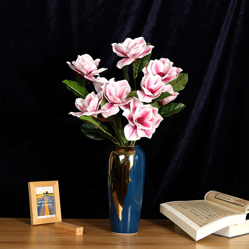 仿真玉兰花木兰花假花摆件轻奢家居客厅玄关橱窗装饰插花套装摆放