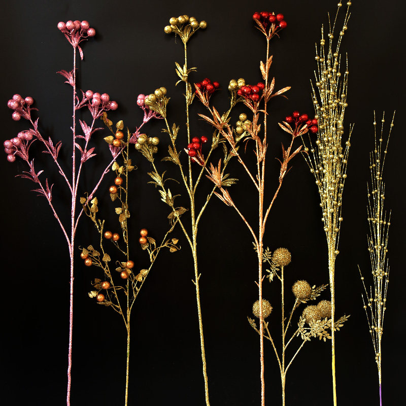 金色 果子小金豆插花配料花瓶落地装饰仿真花单支塑料花假花花艺