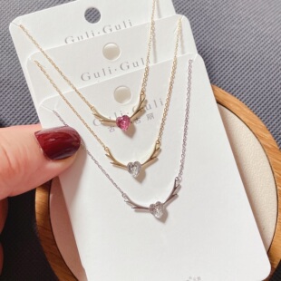 古丽古丽银饰通体S925纯银爱心水晶一鹿有你时尚锁骨项链女百搭潮