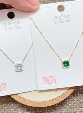 慕琦银饰通体S925纯银微镶小方包时尚锁骨项链女百搭气质简约