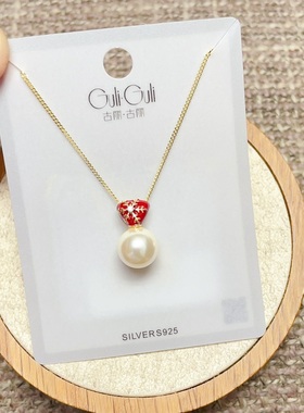 古丽古丽银饰通体S925纯银红色滴油珍珠雪花时尚锁骨项链女潮