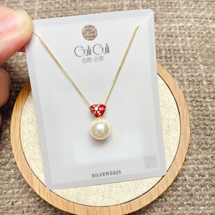 古丽古丽银饰S925银镀金红色滴油珍珠雪花时尚锁骨项链女潮