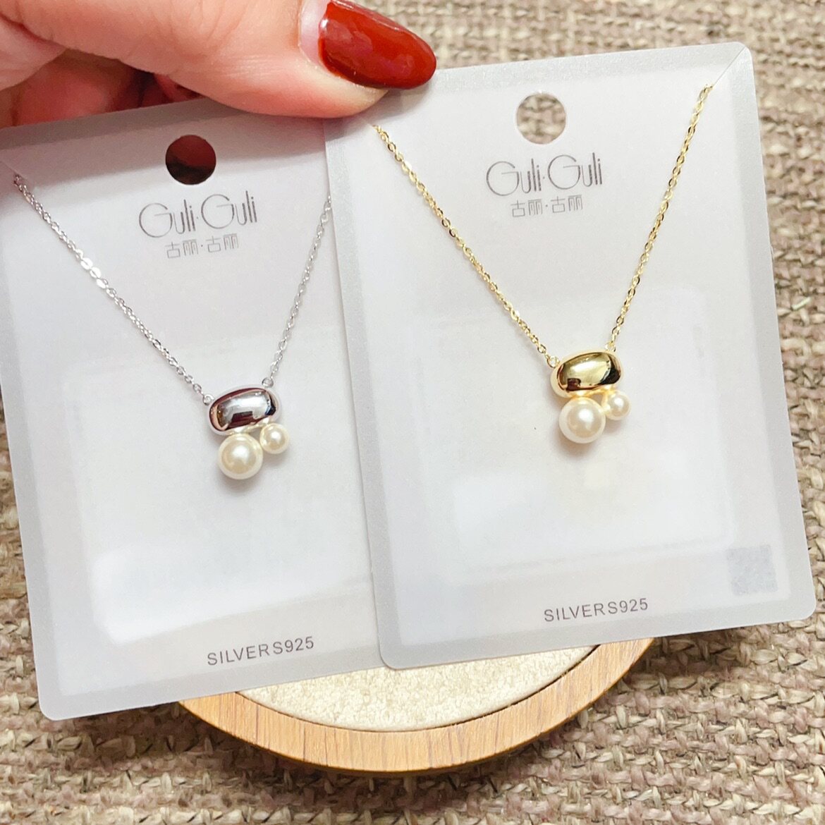 古丽古丽银饰S925银镀金珍珠光面金属时尚锁骨项链女百搭气质潮图片