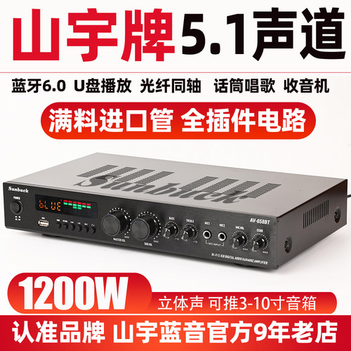 新款5.1声道家用功放机蓝牙6.0无损U盘播放收音机话筒唱歌HIFI