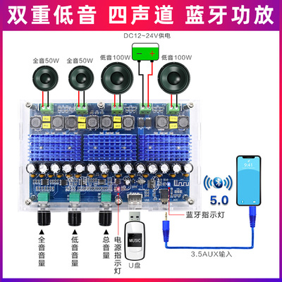 蓝牙数字四声道大功率功放机模块