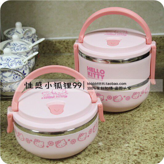 粉色可爱女生双层卡通保温饭盒