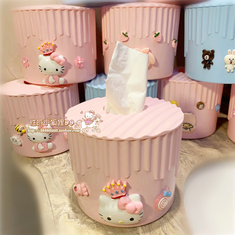 卡通可爱少女心纸巾盒卫生纸盒家用客厅圆形卷筒卫生纸筒创意抽取