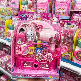 一言粉红兔儿童化妆盒仿真化妆台手提收纳包工作女孩过家家玩具
