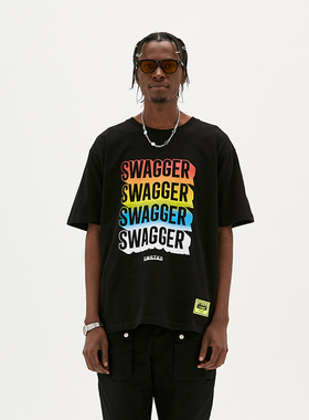 SWGTKORAINBOWTEE 原宿潮流嘻哈多色LOGO王以太同款宽松短袖T恤男