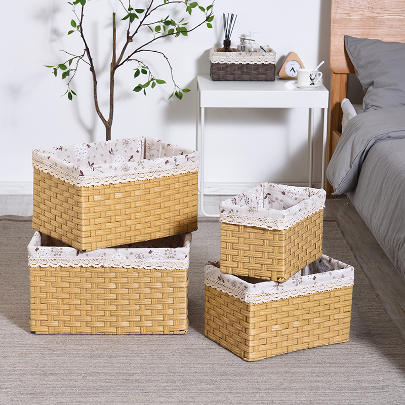 零食杂物收纳篮带盖防尘仿藤水洗