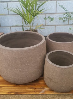 宜兴紫砂花盆特大口径粗陶花盆大型植物种小树圆形黑色紫砂花盆