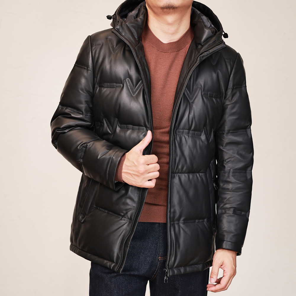 2025新款男士真皮羽绒服冬季加厚保暖外套绵羊皮帽款海宁真皮夹克