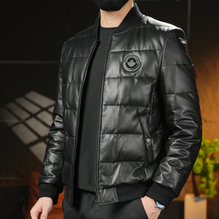 加厚保暖外套牛皮白鸭绒海宁真皮夹克 真皮羽绒服冬季 2025新款 男士