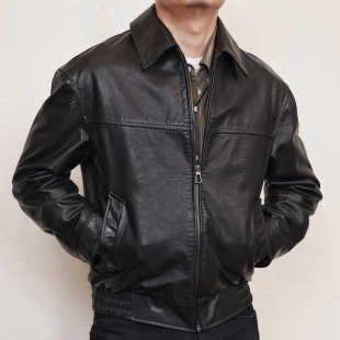 真皮油蜡牛皮 翻领宽松皮夹克外套男士 2026春秋新款 小牛皮皮衣短款