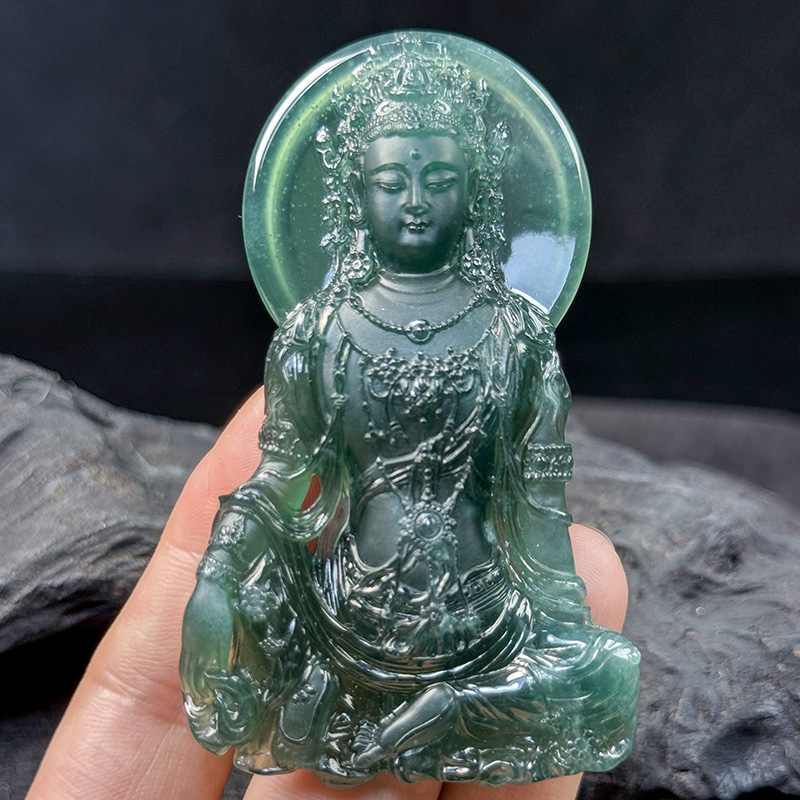 天然翡翠A货高端翡翠水月观音玉石挂件