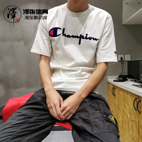 冠军美版刺绣LOGO纯棉短袖T恤