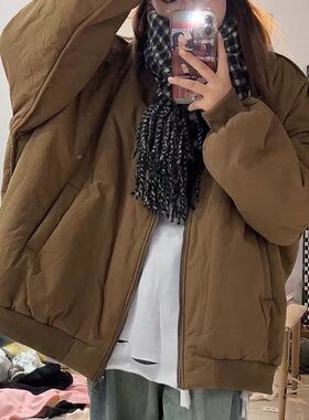 国潮2025冬季新款宽松显瘦百搭纯色简约棒球服棉服慵懒风拉链外套