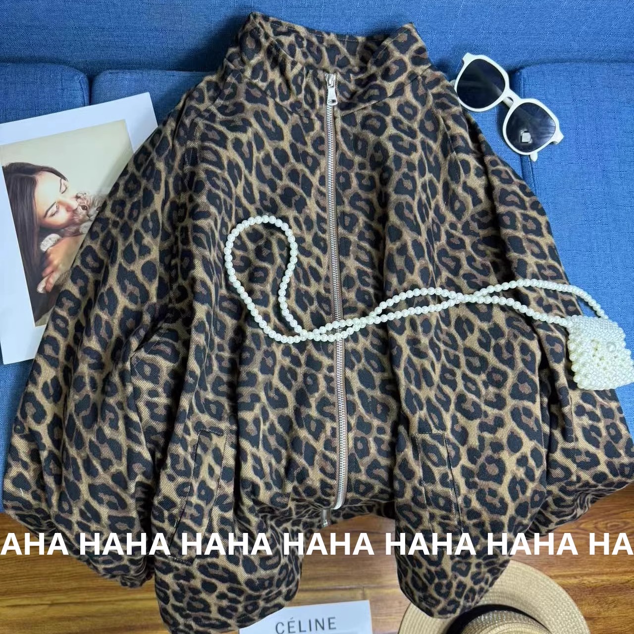 复古港风中长款豹纹外套