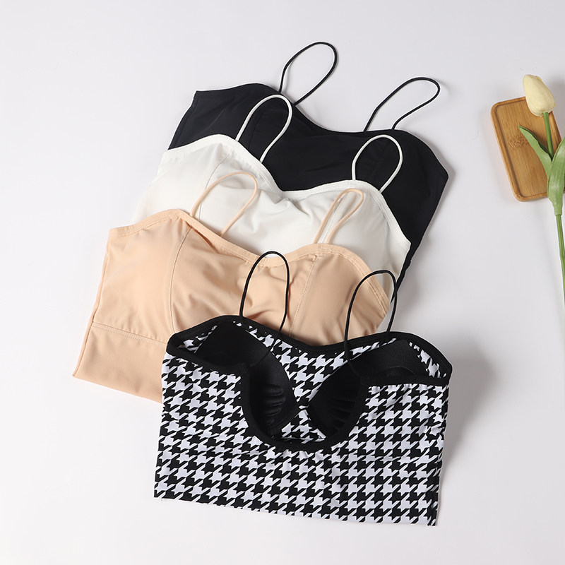 冰丝内衣U型美背细带一体式胸垫聚拢吊带背心文胸裹胸大码薄夏