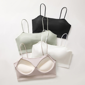 一体美背细肩带吊带内衣固定罩杯棉小胸加厚少女吊带打底文胸裹胸