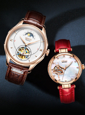 尼尚全自动机械情侣表一对 时尚镂空防水钟表 情人节礼物情侣手表