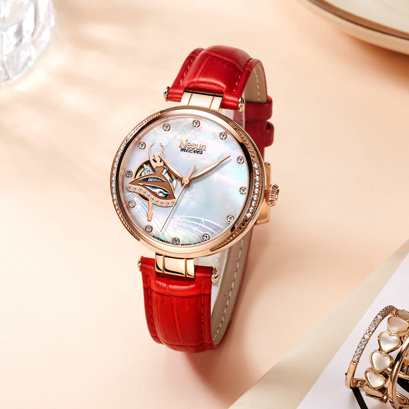 女孩机械女表尼尚镂空简约女生表