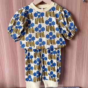 韩国小云朵童装女童夏季纯棉凉快套装女宝宝泡泡袖上衣短裤两件套