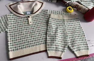 韩国小云朵童装秋季新品男女童海军翻领针织毛衣洋气短裤套装3853