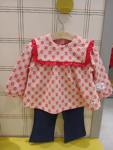 韩国小云朵童装女童宝红色碎花翻领时尚韩版儿童长袖卫衣小童套装
