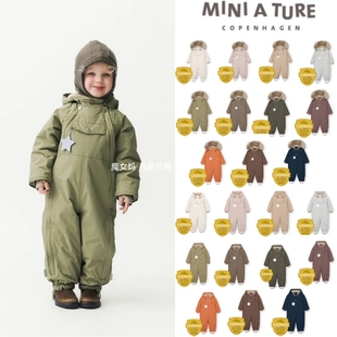 9折丹麦 Miniature 25AW冬季婴幼儿真毛领防风防水滑雪服连体服
