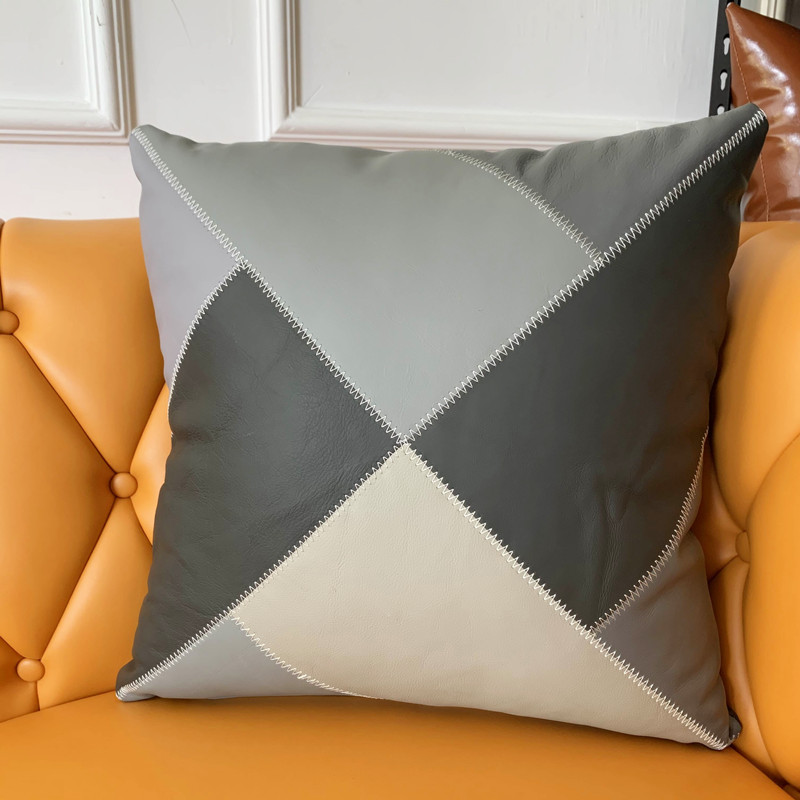 双面真皮抱枕进口头层牛皮现代简约靠包方枕腰垫高端奢华定制大号