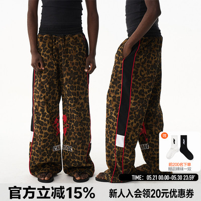 EXITMODE26SS美式复古豹纹休闲直筒宽松运动长裤
