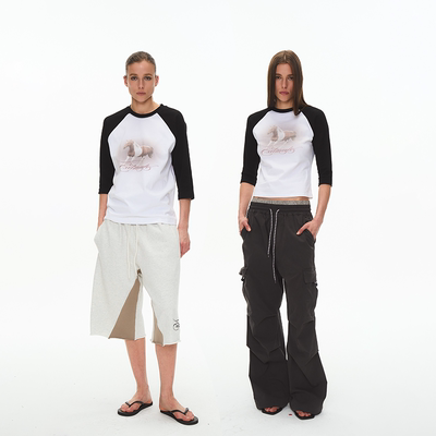 马年限定华夫格拼接插肩T恤