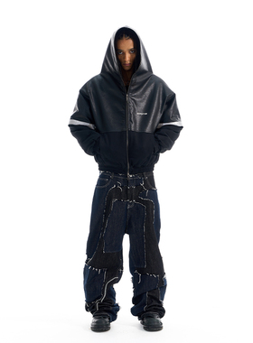 EXITMODE BY BLINDNOPLAN 25AW 廓形反光条皮衣棉服可拆卸手套