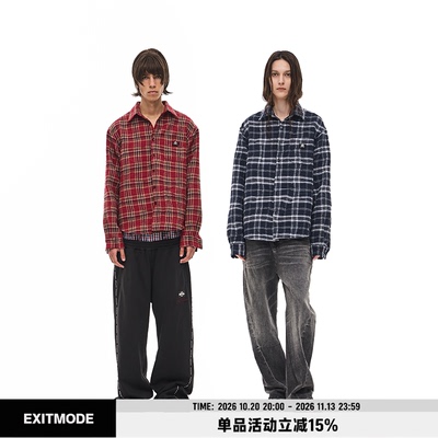 EXITMODE杉树皱格纹衬衫