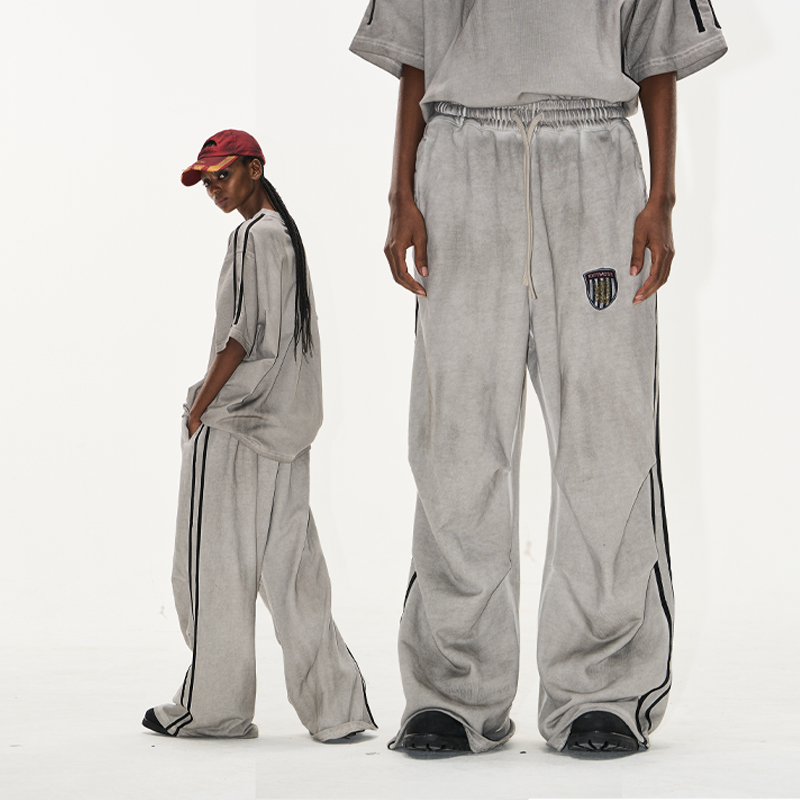 做旧洗水运动徽章休闲裤