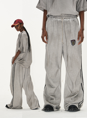 EXITMODE BY BLINDNOPLAN 25SS 做旧洗水运动徽章全棉捏褶休闲裤