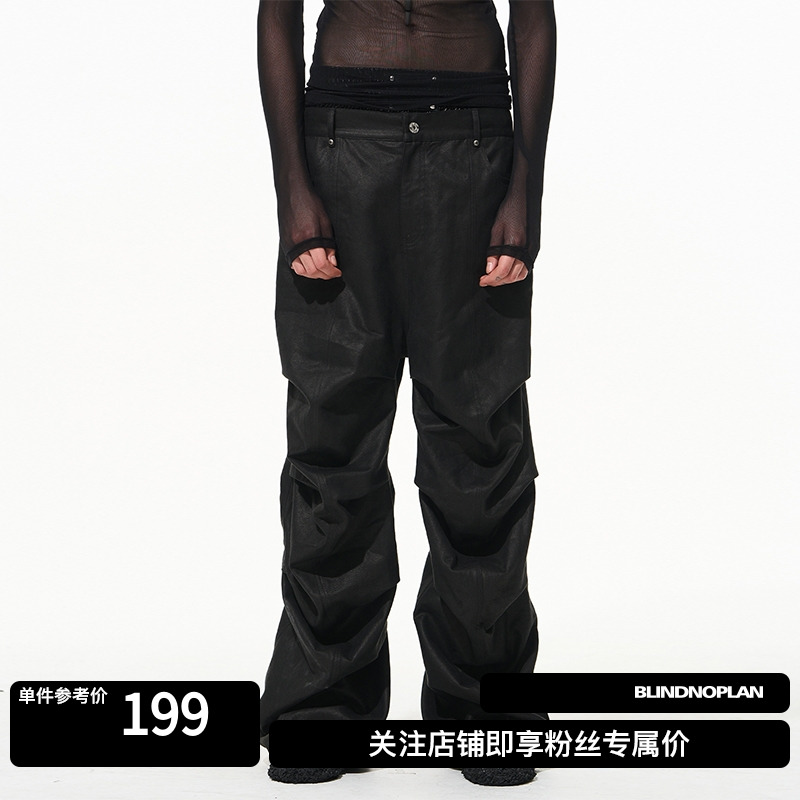 BLINDNOPLAN 24AW 弯月捏褶纯色休闲工装长裤