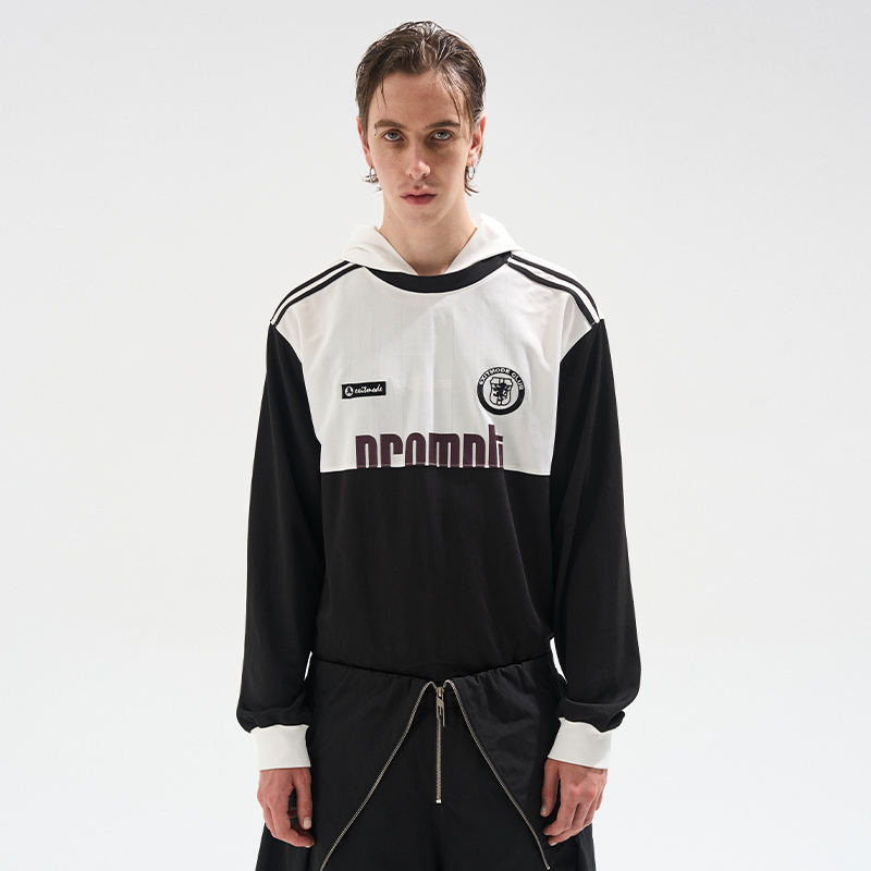 EXITMODE BY BLINDNOPLAN 25AW撞色拼接倒置连帽球衣美式长袖T恤