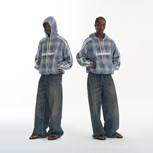 EXITMODE BY BLINDNOPLAN26SS拼接撞色格纹运动休闲宽松套头卫衣