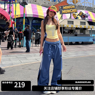 BLINDNOPLAN复古双腰撞色捏褶工装伞兵运动裤女酷飒风夏2025新款