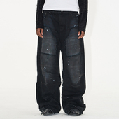 BLINDNOPLAN 25SS EXITMODE 水洗泼墨错位拼接伐木直筒牛仔裤