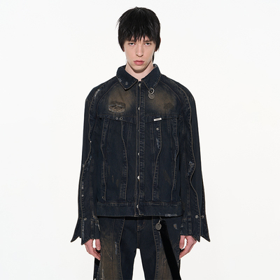 立体拼接破损牛仔夹克