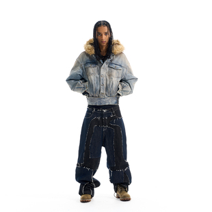 EXITMODE BY BLINDNOPLAN 25AW 水洗做旧廓形牛仔可拆卸棉服夹克