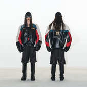 明星同款 EXITMODE BLINDNOPLAN 24AW拼色刺绣机车宽松棉衣