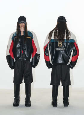 【明星同款】EXITMODE BY BLINDNOPLAN 24AW拼色刺绣机车宽松棉衣