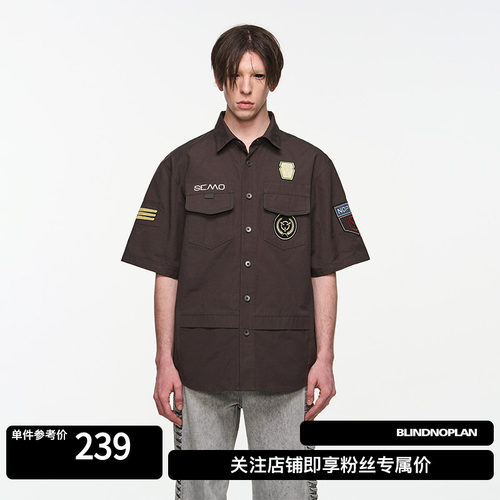 重工徽章刺绣短袖衬衫
