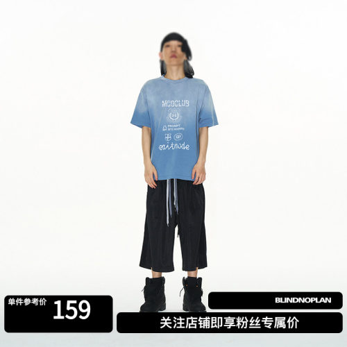 EXITMODE BY BLINDNOPLAN 25SS 圆领上衣水洗蓝印花短袖T恤纯棉